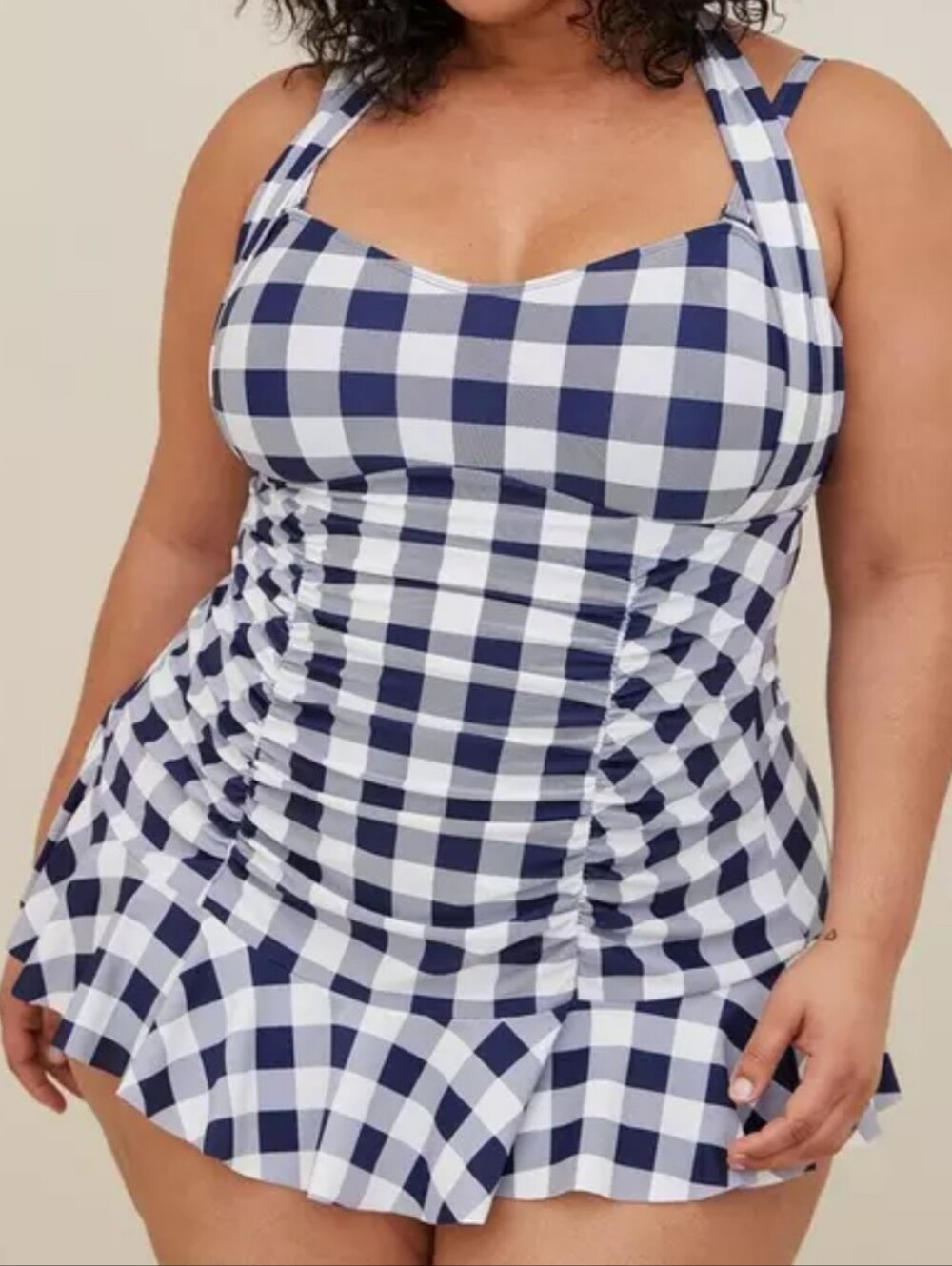 Torrid Blue & White Gingham Halter Swimdress Size 12